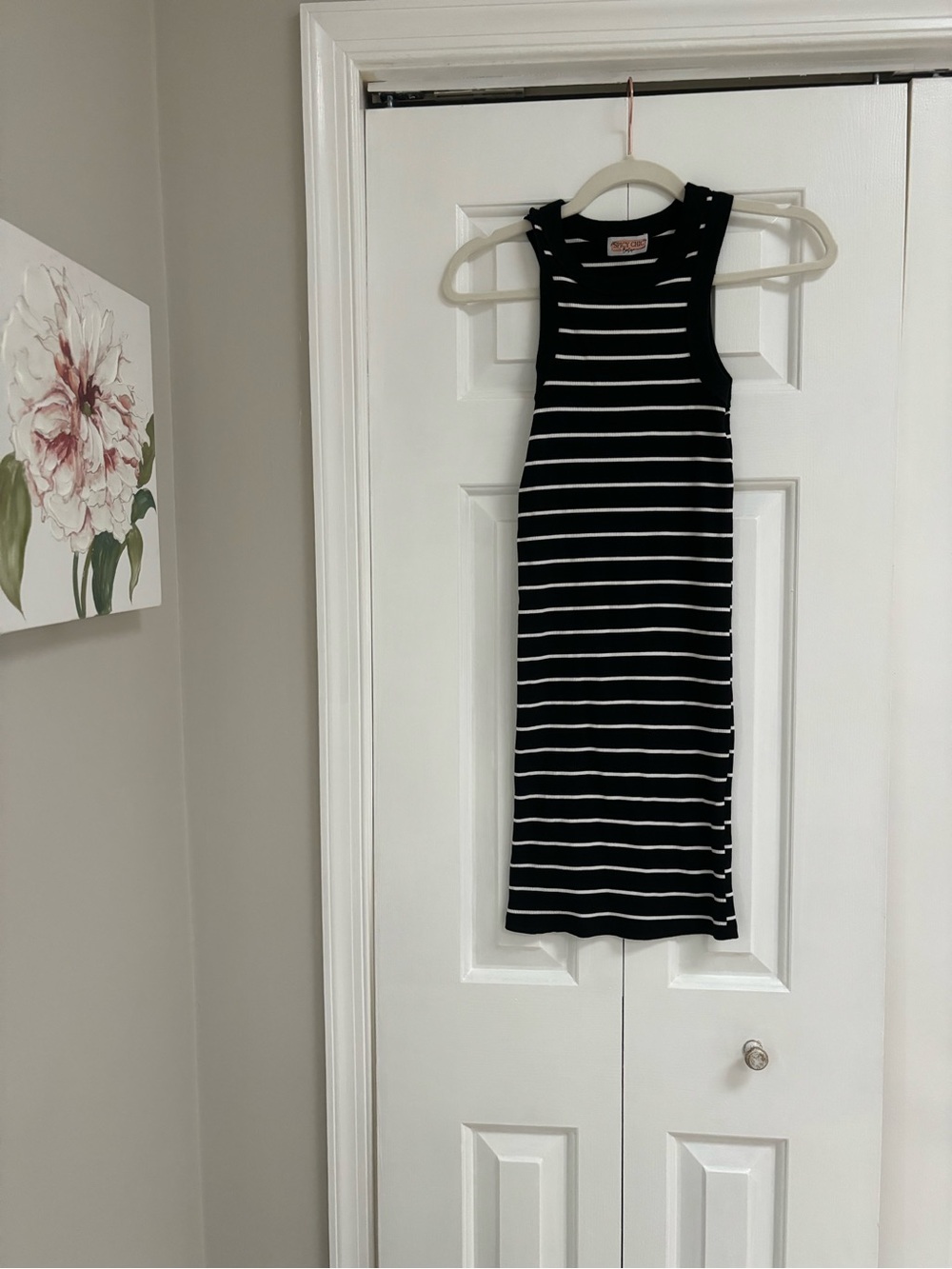 Sleeveless Black and White Striped Midi Dress - Classic Ribbed Knit
